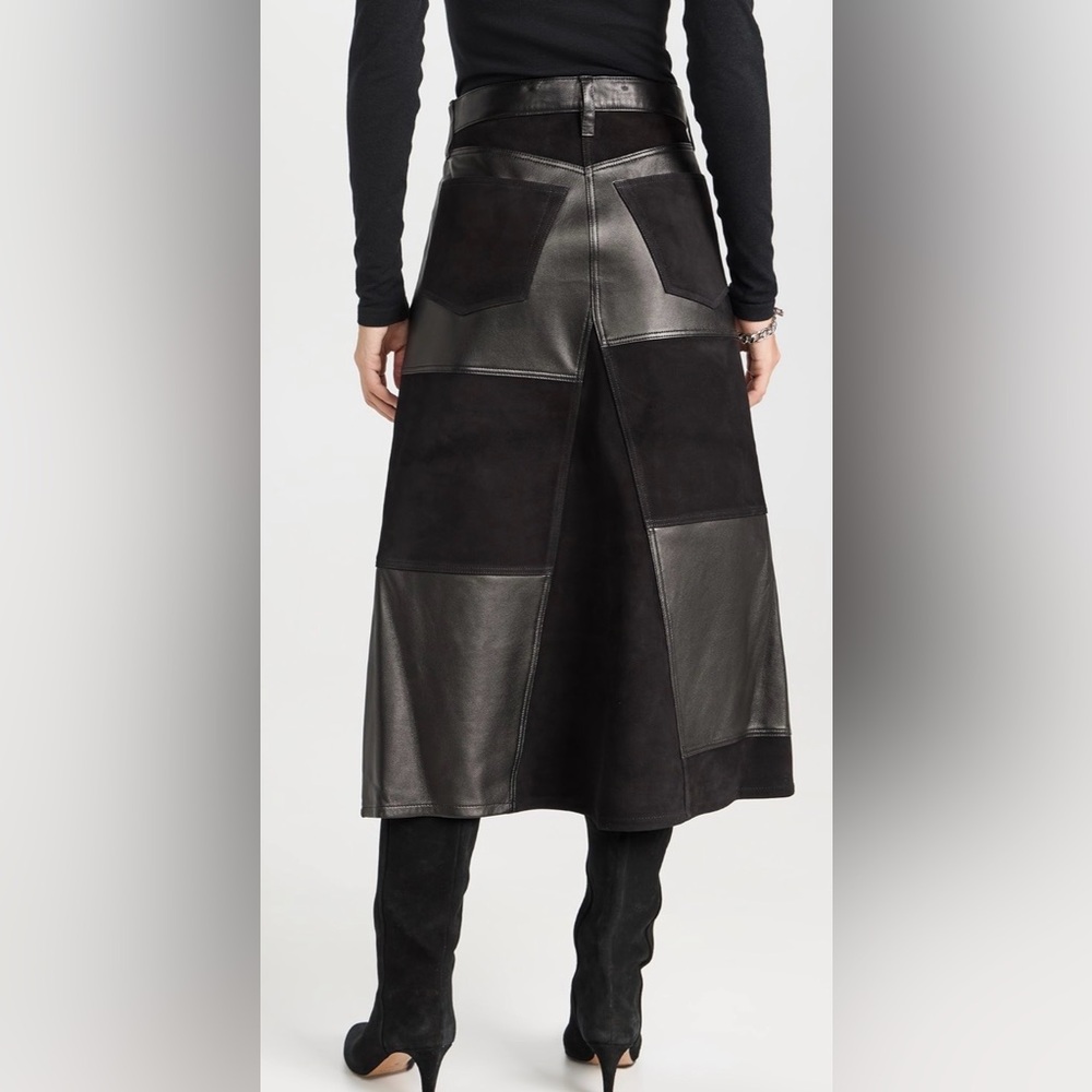 RE/DONE Mid Rise Leather & suede 27/small  Patchwork Skirt NWT - Picture 4 of 15